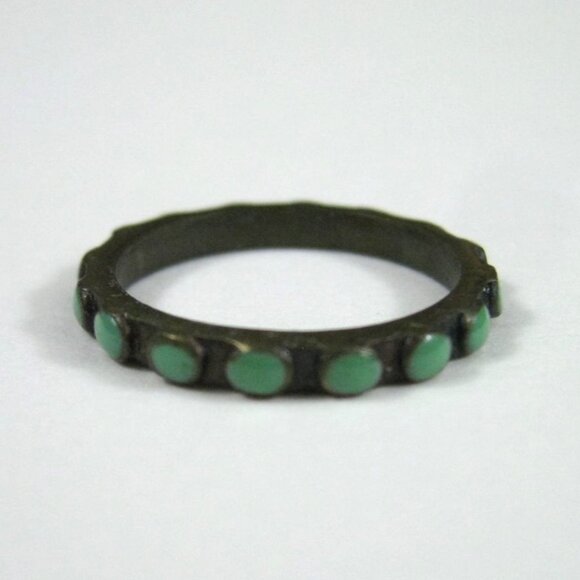 Bronze Ring Green Enamel Size 6.5 - Picture 2 of 5
